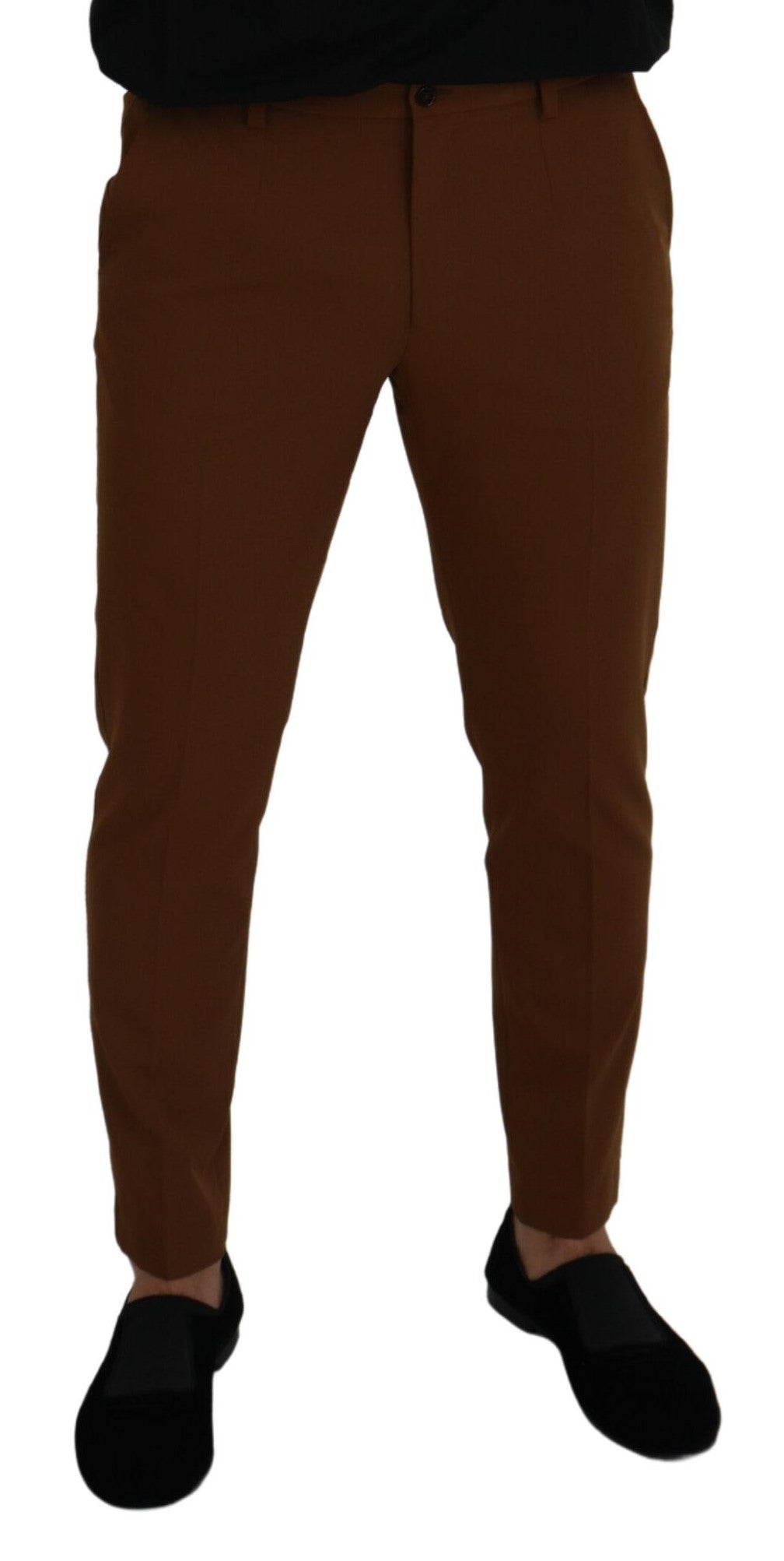 Brown Wool Chino Skinny Men Pants