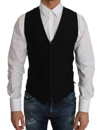 Thumbnail for Sleek Black Wool Blend Formal Vest