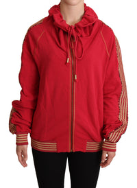 Thumbnail for Radiant Red Cotton Full Zip Hooded Jacket