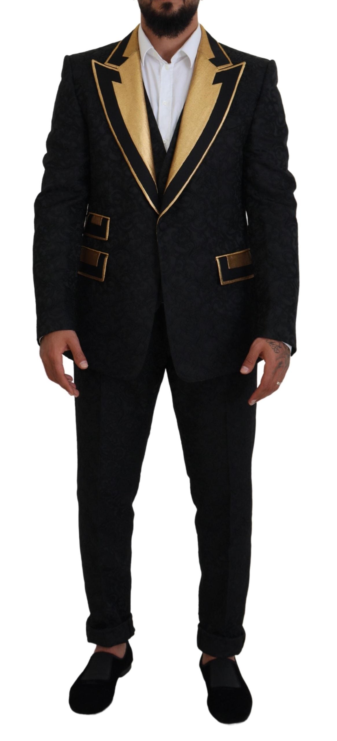 Elegant Black & Gold Slim Fit 3 Piece Suit