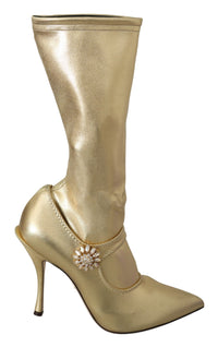 Thumbnail for Elegant Gold Ankle Boots Socks with Rhinestones