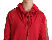 Thumbnail for Radiant Red Cotton Full Zip Hooded Jacket