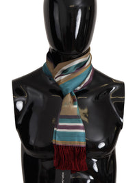 Thumbnail for Multicolor Striped Shwal Fringes Wrap Silk Scarf