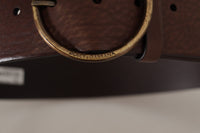 Thumbnail for Brown Leather Wide Waist Logo Metal Round Buckle Belt