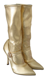 Thumbnail for Elegant Gold Ankle Boots Socks with Rhinestones