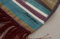 Thumbnail for Multicolor Striped Shwal Fringes Wrap Silk Scarf