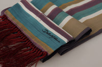 Thumbnail for Multicolor Striped Shwal Fringes Wrap Silk Scarf