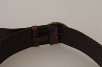 Thumbnail for Elegant Dark Brown Leather Belt with Logo Buckle