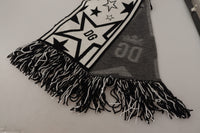 Thumbnail for White Black DG Logo Star Printed Wool Fringe Scarf