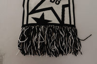 Thumbnail for White Black DG Logo Star Printed Wool Fringe Scarf