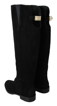 Thumbnail for Elegant Black Suede Knee High Boots