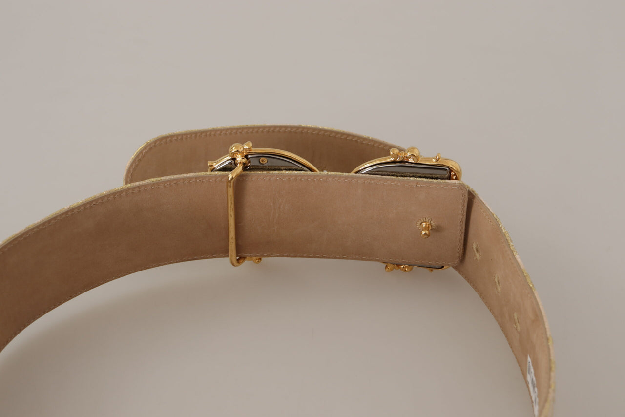 Elegant Gold and Pink Leather Belt