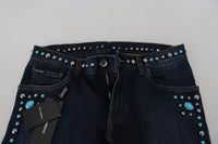 Thumbnail for Blue Cotton Studded Low Waist Denim Jeans