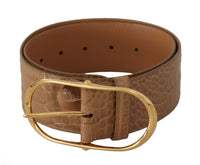 Thumbnail for Elegant Beige Leather Belt with Engraved Buckle