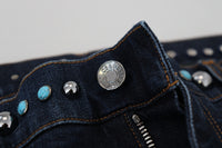 Thumbnail for Blue Cotton Studded Low Waist Denim Jeans