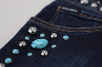 Thumbnail for Blue Cotton Studded Low Waist Denim Jeans