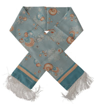 Thumbnail for Blue Silk Shiny Shell-Print Neck Wrap Fringed Scarf