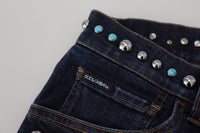 Thumbnail for Blue Cotton Studded Low Waist Denim Jeans