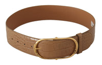 Thumbnail for Elegant Beige Leather Belt with Engraved Buckle