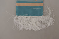 Thumbnail for Blue Silk Shiny Shell-Print Neck Wrap Fringed Scarf