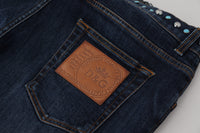 Thumbnail for Blue Cotton Studded Low Waist Denim Jeans