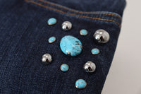 Thumbnail for Blue Cotton Studded Low Waist Denim Jeans