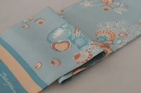 Thumbnail for Blue Silk Shiny Shell-Print Neck Wrap Fringed Scarf