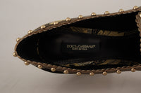 Thumbnail for Gold Crystal Square Toe Brocade Pumps Shoes