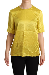 Thumbnail for Yellow Silk Short Sleeve Blouse T-shirt