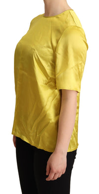Thumbnail for Yellow Silk Short Sleeve Blouse T-shirt
