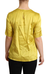 Thumbnail for Yellow Silk Short Sleeve Blouse T-shirt