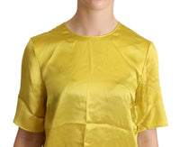 Thumbnail for Yellow Silk Short Sleeve Blouse T-shirt