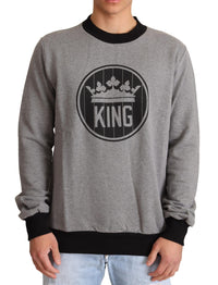 Thumbnail for Elegant Gray Crown Motif Crewneck Sweater