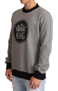 Thumbnail for Elegant Gray Crown Motif Crewneck Sweater