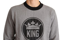 Thumbnail for Elegant Gray Crown Motif Crewneck Sweater