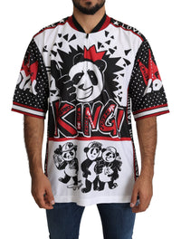 Thumbnail for Chic White King Panda Print Zipper Collar Tee
