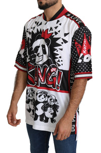 Thumbnail for Chic White King Panda Print Zipper Collar Tee