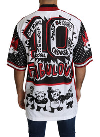 Thumbnail for Chic White King Panda Print Zipper Collar Tee