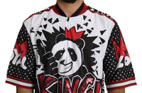 Thumbnail for Chic White King Panda Print Zipper Collar Tee
