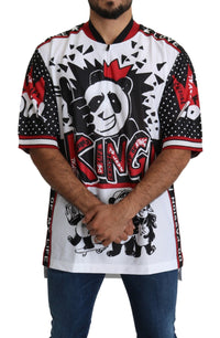 Thumbnail for Chic White King Panda Print Zipper Collar Tee