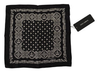 Thumbnail for Black Silk DG Logo Crown Square Handkerchief Scarf
