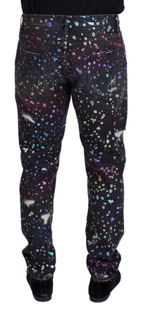 Thumbnail for Black Multicolor Print Tattered Denim Jeans