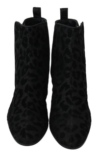 Thumbnail for Elegant Black Leopard Print Short Boots