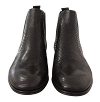 Thumbnail for Elegant Black Leather Lizard Skin Derby Boots