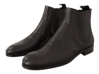 Thumbnail for Elegant Black Leather Lizard Skin Derby Boots