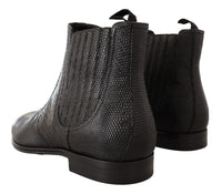 Thumbnail for Elegant Black Leather Lizard Skin Derby Boots