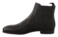 Thumbnail for Elegant Black Leather Lizard Skin Derby Boots