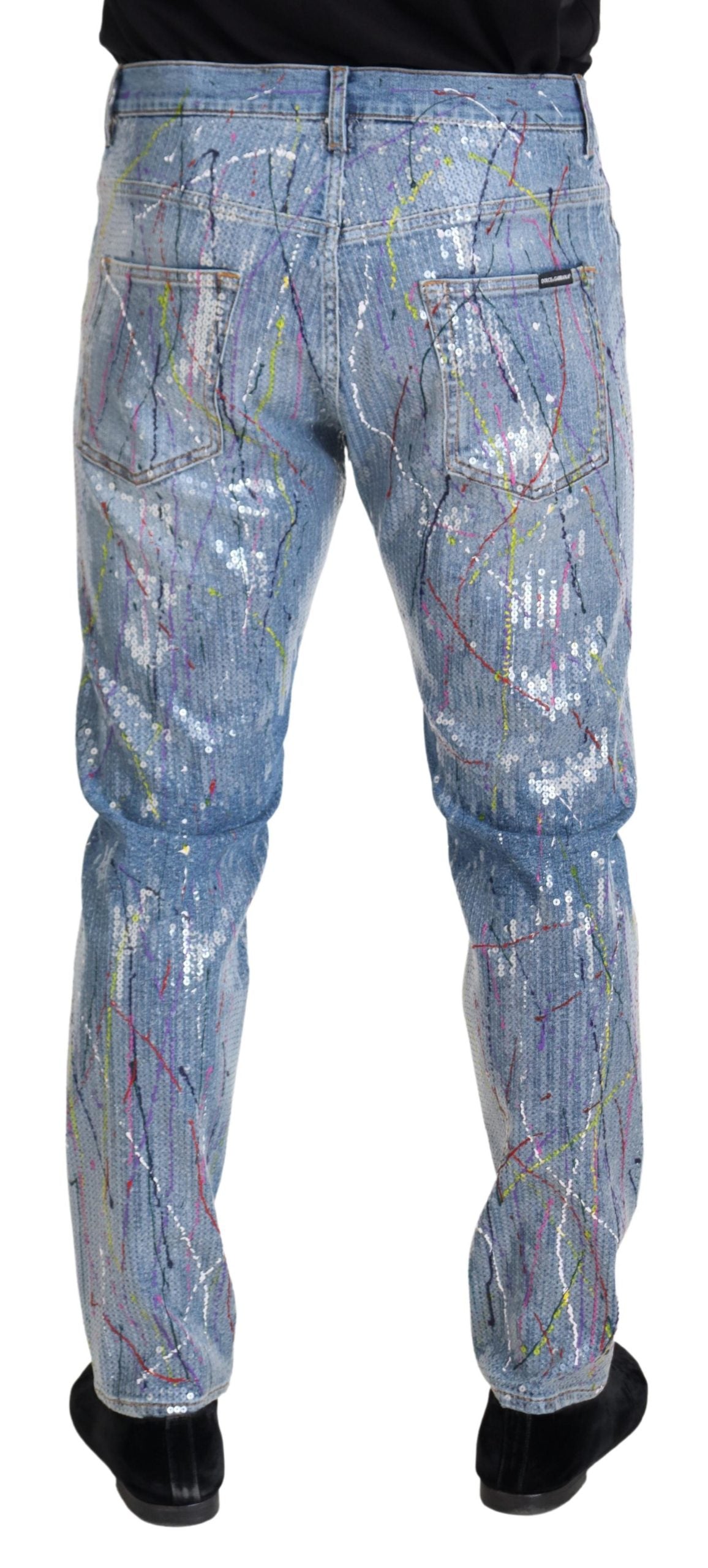 Blue Cotton Color Splash Print Denim Jeans