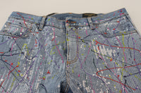 Thumbnail for Blue Cotton Color Splash Print Denim Jeans