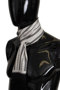 Thumbnail for Black White Silk Polka Dot Print Shawl Fringe Scarf